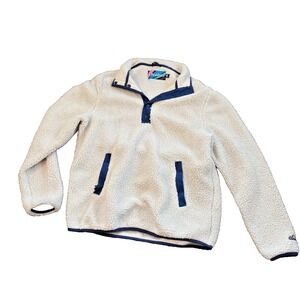Chubbies Jacket Mens Large Fleece Quarter Button Up Pullover Ivory/Blue Trim